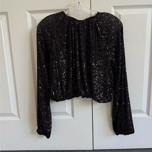 Aqua Black Sequin Blouse